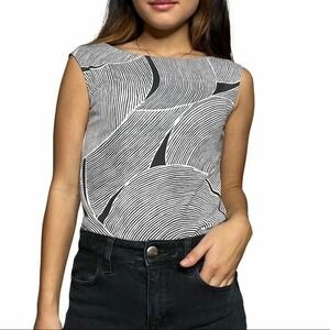 NY&C Sleeveless Black &‎ White Stripe Patterns Shirt Womens Size XS (E10104)